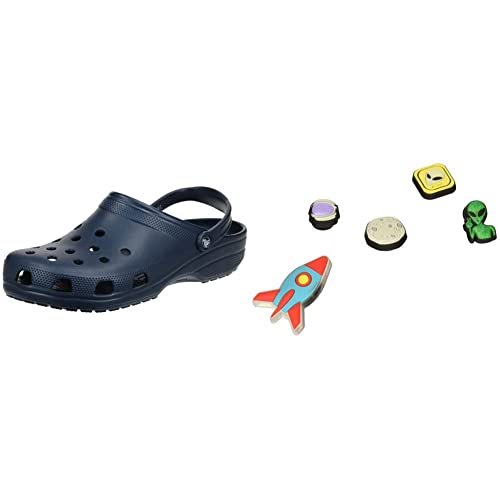 Crocs Unisex Classic Clog, Navy, 38/39 EU + Jibbitz-Schuhanstecker 5er-Set Outerspace One-Size von Crocs