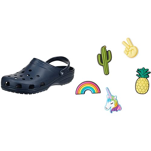 Crocs Unisex Classic Clog, Navy, 41/42 EU + Jibbitz-Schuhanstecker 5er-Set Fun Trend, One-Size von Crocs