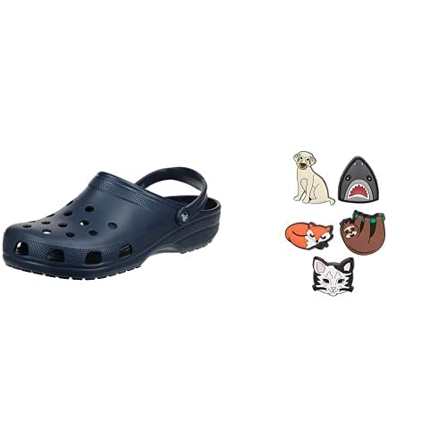 Crocs Unisex Classic Clog, Navy, 46/47 EU + Jibbitz-Schuhanstecker 5er-Set Animal Lover, One-Size von Crocs