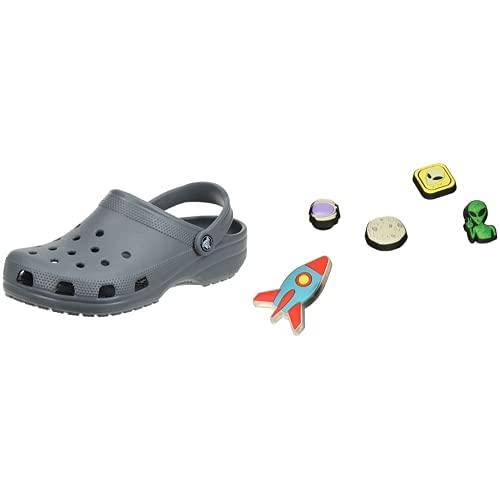 Crocs Unisex Classic Clog, Slate Grey, 33/34 EU Jibbitz-Schuhanstecker 5er-Set | Individualisieren Jibbitz Outerspace One-Size von Crocs