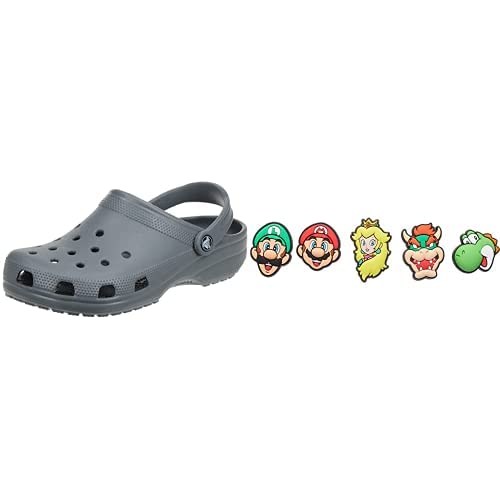 Crocs Unisex Classic Clog, Slate Grey, 41/42 EU Jibbitz-Schuhanstecker 5er-Set | Individualisieren Jibbitz Super Mario One-Size von Crocs