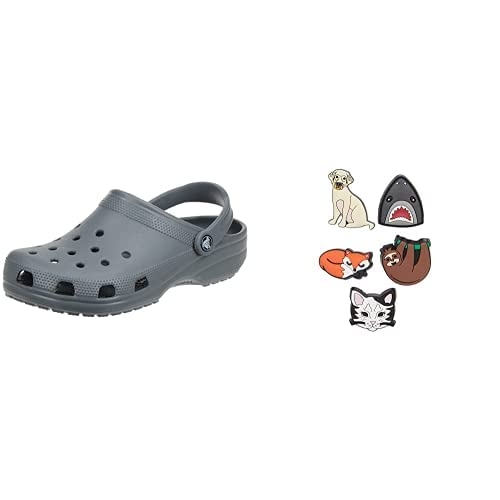 Crocs Unisex Classic Clog, Slate Grey, 48/49 EU Jibbitz-Schuhanstecker 5er-Set | Individualisieren Jibbitz Animal Lover One-Size von Crocs