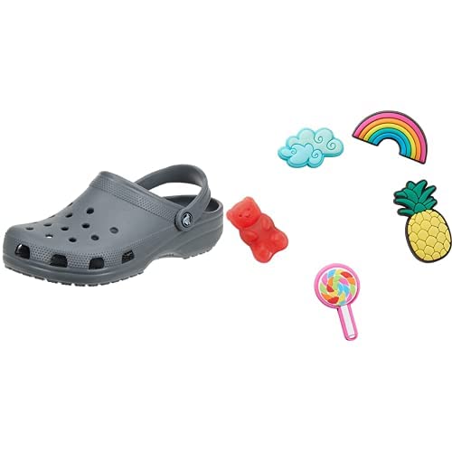 Crocs Unisex Classic Clog, Slate Grey, 50/51 EU Jibbitz-Schuhanstecker 5er-Set | Individualisieren Jibbitz Happy Candy One-Size von Crocs