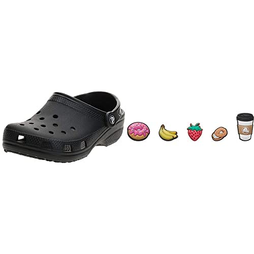 Crocs Unisex Classic Clog,Black,52/53 EU + Unisex-Erwachsene Shoe Charm 5-Pack | Personalize with Jibbitz for Schuhanhänger, Frühstück, Small von Crocs