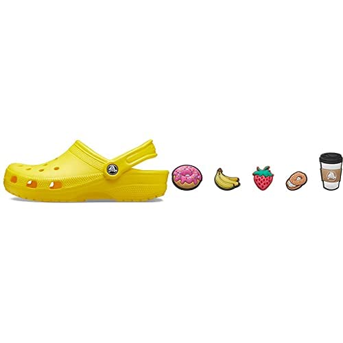 Crocs Unisex Classic Clog,Lemon,38/39 EU + Unisex-Erwachsene Shoe Charm 5-Pack | Personalize with Jibbitz for Schuhanhänger, Frühstück, Small von Crocs