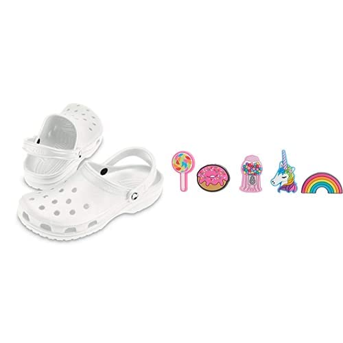 Crocs Unisex Classic Clog,White,41/42 EU + Unisex-Erwachsene 5-Pack Shoe Charms Her | Jibbitz for Schuhanhnger, Alles schön, Small von Crocs