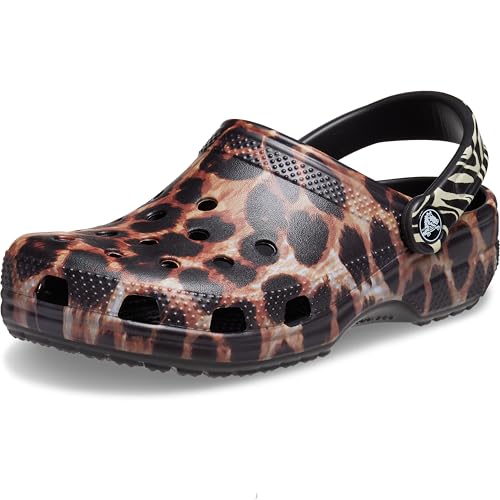 Crocs Unisex Classic Clogs | Leopard Print Shoes for Women, Black/Multi Animal, 15 US von Crocs