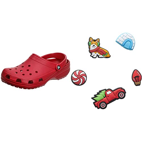 Crocs Unisex Classic Pantoffeln, Pepper, 48/49 EU + Jibbitz Schuh-Anhänger für Damen und Herren, 5 Stück, Weihnachten, Small von Crocs