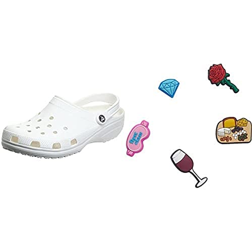 Crocs Unisex Classic Pantoffeln, White, 36/37 EU + Unisex-Erwachsene Charms 5-Packs Her | Jibbitz for Schuhanhnger, Damen Nacht, Small von Crocs