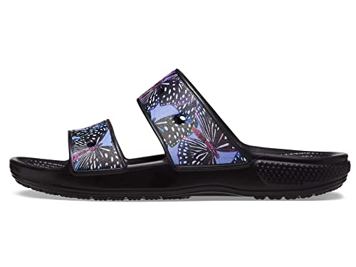 Crocs Unisex-Erwachsene Klassische Grafik Zwei Riemen Slide Sandalen, Butterfuly-Print, 39/40 EU von Crocs