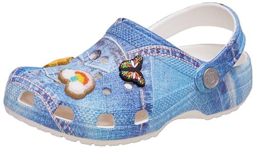 Crocs Unisex Kinder Classic Graphic Clog, Denim-Patch/Weiß Multi, 4 Big Kid von Crocs