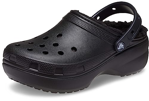 Crocs Damen Classic Platform Lined Clog W Sandalen, Schwarz und silberfarben, 36/37 EU von Crocs