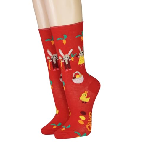 Crönert Damen Longsocks mit Rollsaum Design Happy Easter Family 18531 (DE/NL/SE/PL, Numerisch, 39, 42, Regular, Regular, rot) von Crönert