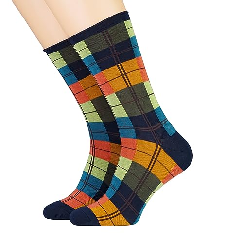 Crönert Herren Longsocks Socken mit Rollrand Design Qudrate 27402 (39-42, marine-orange) von Crönert