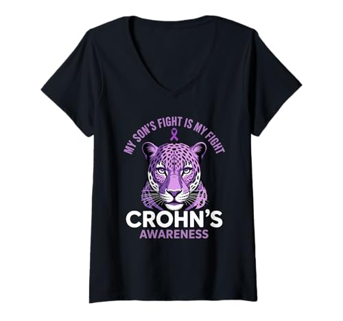 Damen Crohn's Mom Support Leopard Awareness T-Shirt mit V-Ausschnitt Damen Crohn's Mom Support Leopard Awareness T-Shirt mit V-Ausschnitt von Crohns Awareness Leopard Design