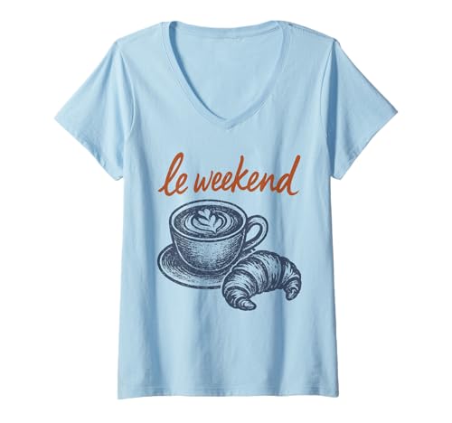 Damen Croissant Weekend Coffee Cappuccino Kaffee T-Shirt mit V-Ausschnitt Damen Croissant Weekend Coffee Cappuccino Kaffee T-Shirt mit V-Ausschnitt von Croissant Weekend Coffee Cappuccino Kaffee