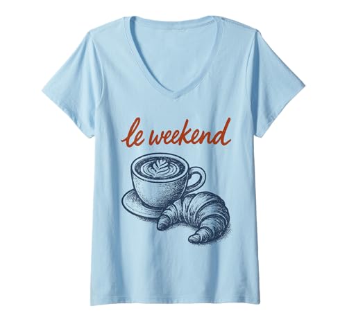Damen Croissant Weekend Coffee Cappuccino Kaffee T-Shirt mit V-Ausschnitt Damen Croissant Weekend Coffee Cappuccino Kaffee T-Shirt mit V-Ausschnitt von Croissant Weekend Coffee Cappuccino Kaffee