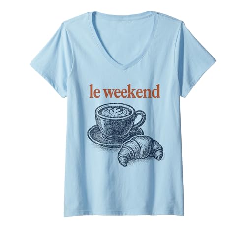 Damen Croissant Weekend Coffee Cappuccino Kaffee T-Shirt mit V-Ausschnitt Damen Croissant Weekend Coffee Cappuccino Kaffee T-Shirt mit V-Ausschnitt von Croissant Weekend Coffee Cappuccino Kaffee