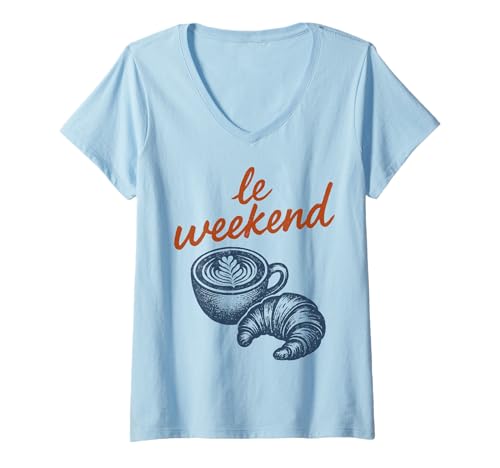 Damen Croissant Weekend Coffee Cappuccino Kaffee T-Shirt mit V-Ausschnitt Damen Croissant Weekend Coffee Cappuccino Kaffee T-Shirt mit V-Ausschnitt von Croissant Weekend Coffee Cappuccino Kaffee