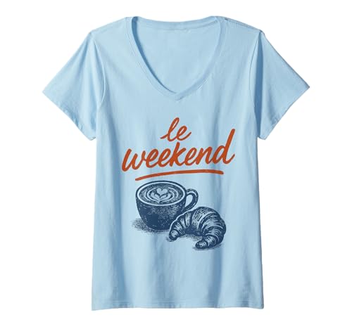 Damen Croissant Weekend Coffee Cappuccino Kaffee T-Shirt mit V-Ausschnitt Damen Croissant Weekend Coffee Cappuccino Kaffee T-Shirt mit V-Ausschnitt von Croissant Weekend Coffee Cappuccino Kaffee