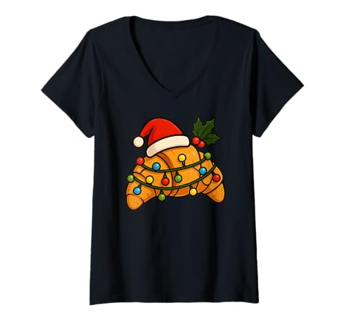 Damen Croissant Merry Xmas Weihnachtsmannmütze Weihnachten Jungen Mädchen Kinder T-Shirt mit V-Ausschnitt Damen Croissant Merry Xmas Weihnachtsmannmütze Weihnachten Jungen Mädchen Kinder T-Shirt mit V-Ausschnitt von CroissantAxis1