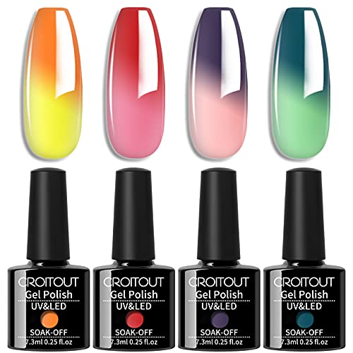 Croitout UV Farbwechsel Gel Nagellack Set, Thermo Shellac Gellack Kit, Mehrfarbig Ablösbarer Nagelgel Farbgel Nagel, Chameleon Polish Set 4 x 7.3ml (4WB-004, 4WB-004) von Croitout