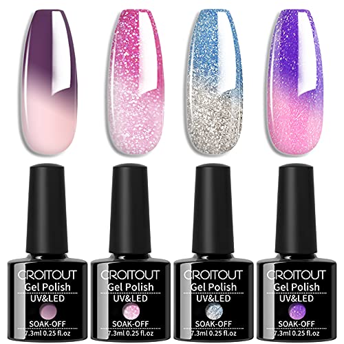 Croitout UV Farbwechsel Gel Nagellack Set - Thermo Shellac Gellack Kit, Mehrfarbig Ablösbarer Nagelgel Farbgel, Chameleon Polish 4 x 7.3ml von Croitout