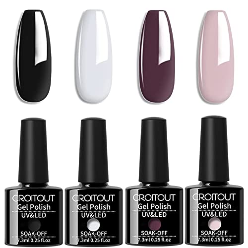 Croitout UV Nagellack Set, Mehrfarbig Ablösbarer Gel Shellac Set, Nagelgel Farben Farbgel Lack, Nail Polish Kit 4 x 7.3ml von Croitout