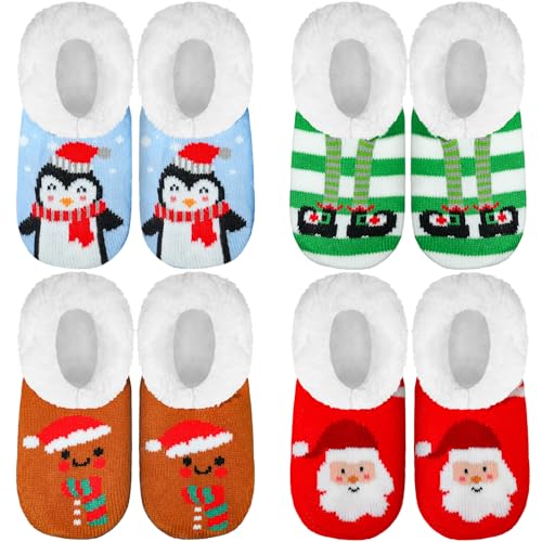 Croloose 4 Paar flauschige Winter-Hausschuhe für Damen, rutschfeste Tier-Hausschuh-Socken mit Greifern, gemütliches Sherpa für den Innenbereich, Verschiedene Farben zur Auswahl, 5-9 von Croloose