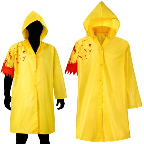 Halloween Blutgelber Regenmantel Herren Damen Horror Cosplay Kostüm Gelb Outfit Jacke Halloween Rollenspiel Kostüm von Croloose