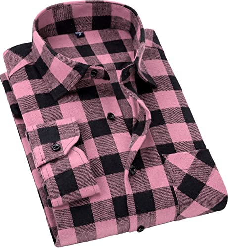 Cromoncent Herren Casual Plaid Flanell Button Down Shirt, Büffelschwarz, rosa, XL Cromoncent Herren Casual Plaid Flanell Button Down Shirt, Büffelschwarz, rosa, XL von Cromoncent
