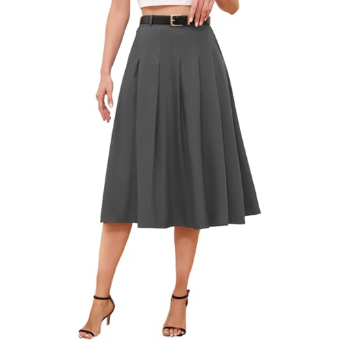 Cromoncent Langer Faltenrock für Mädchen und Damen, hohe Taille, mit Taschen, grau dunkel, 3X-Groß von Cromoncent