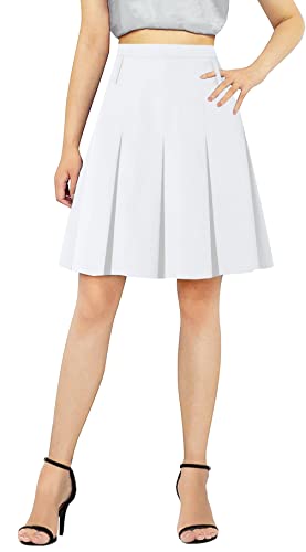 Cromoncent Mädchen Damen Faltenrock Schuluniform Minirock, 2 Jahre – 4XL, M-White-Mid Long, Klein von Cromoncent