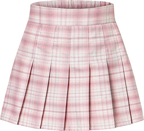 Cromoncent Mädchen Damen Faltenrock Schuluniform Minirock, 2 Jahre – 4XL, Rosa Weiß kariert, 8-9 Jahre von Cromoncent