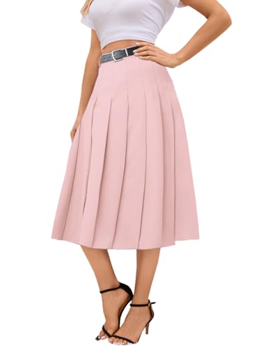 Cromoncent Langer Faltenrock für Mädchen und Damen, hohe Taille, mit Taschen, Pink, Groß von Cromoncent