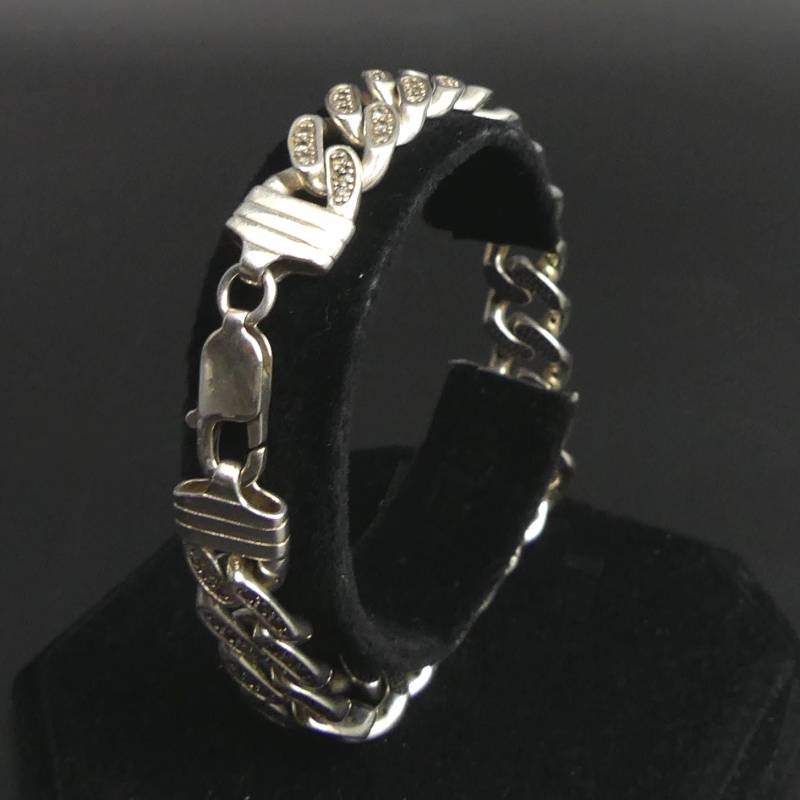Ein Feiner Sterling Silber C.z. Set Panzerkette Herren Armband - 33.7 Gramm von CromwellsAntiques