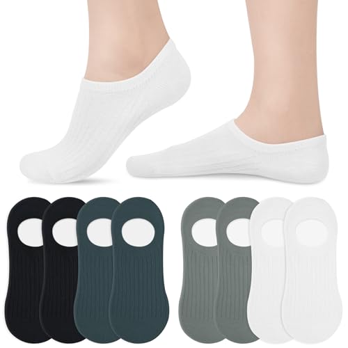 Cropgain 8 Paar No Show Socken Unsichtbare Füßlinge Damen Baumwolle Invisible Verstärktes Socken Silikonpad Rutschfest kurzsocken, EU 36-43, schwarz,weiß, grau, blau von Cropgain