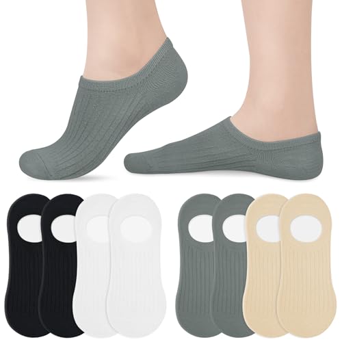 Cropgain 8 Paar No Show Socken Unsichtbare Füßlinge Damen Baumwolle Invisible Verstärktes Socken Silikonpad Rutschfest kurzsocken, EU 36-43, schwarz,weiß,graue,Hautfarbe von Cropgain
