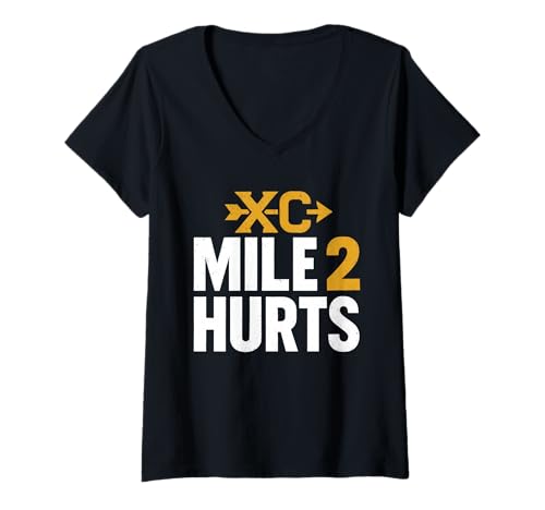 Damen Mile 2 TUT WEH Lustig Cross Country Laufen T-Shirt mit V-Ausschnitt von Cross Country Läufer Sport