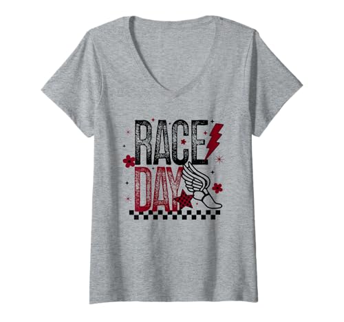 Damen Langlauf-Tagelläufer Leichtathletik Orange/Schwarz T-Shirt mit V-Ausschnitt von Cross Country T-Shirt Co.