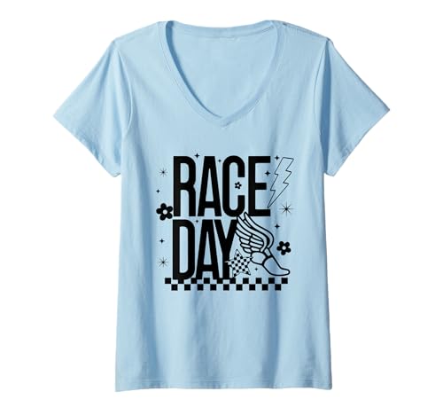 Damen Retro-Läufer-Leichtathletikteam am Tag des Crosslaufrennens T-Shirt mit V-Ausschnitt Damen Retro-Läufer-Leichtathletikteam am Tag des Crosslaufrennens T-Shirt mit V-Ausschnitt von Cross Country T-Shirt Co.