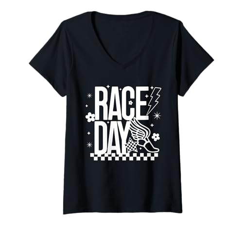 Damen Retro-Läufer-Leichtathletikteam am Tag des Crosslaufrennens T-Shirt mit V-Ausschnitt Damen Retro-Läufer-Leichtathletikteam am Tag des Crosslaufrennens T-Shirt mit V-Ausschnitt von Cross Country T-Shirt Co.