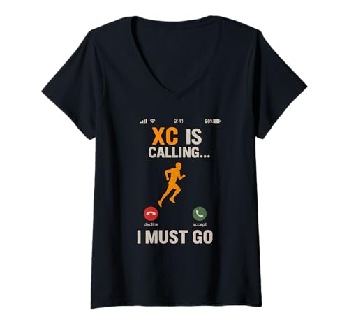 Damen Langlauf XC Calling Athletic Racing Runner T-Shirt mit V-Ausschnitt von Cross Country XC Running Trail Distance League