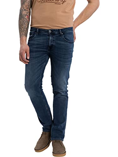 Cross Damien Herren Slim Jeans, Dunkelblaue Crincle, 33 W / 32 L. von Cross