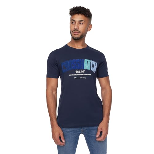 CrossHatch Herren Beflockt T-Shirt, Navy, XL von Crosshatch