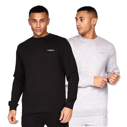 Crosshatch Herren Traymax Crew Sweatshirt, Schwarz/Grau meliert, XL von Crosshatch