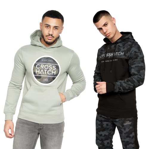 Crosshatch (2 Stück) Herren Casual Hoodie Klassische Grafik Kapuze Langarm Sweatshirt Größen variieren von S,M,L,XL,XXL, Salbei/Schwarz, S von Crosshatch