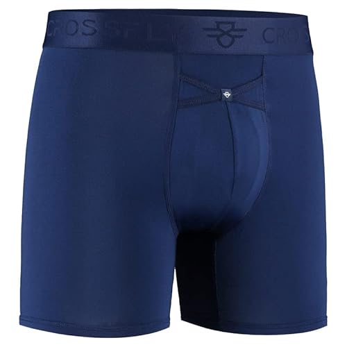 Crossfly Herren Unterwäsche IKON 6 Zoll Boxershorts, 24 Stunden Komfort und innovativer Zugang, kein Scheuern, atmungsaktiv und weich, Marineblau, XX-Large von Crossfly