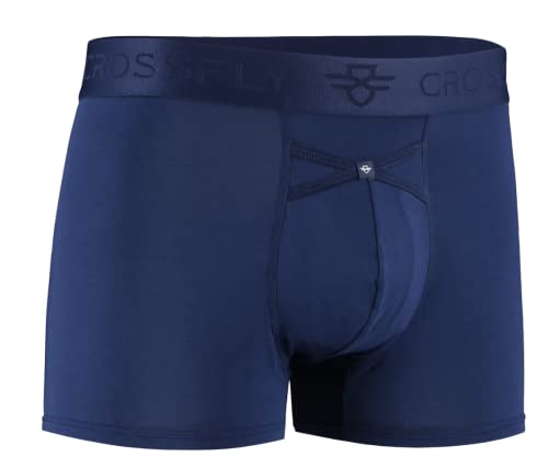 Crossfly Herren Unterwäsche IKON 7,6 cm Trunks 24 Stunden Komfort & Innovativer Clever Zugang Atmungsaktiv & Weich Marineblau/Anthrazit/Schwarz, S, M, L, XL, navy, L von Crossfly