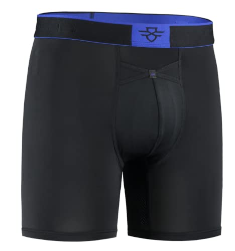 Crossfly Herren Unterwäsche PRO 7" Boxershorts, 24 Stunden Komfort und innovativer Zugang, kein Scheuern, atmungsaktiv und weich Schwarz/Königsblau, M von Crossfly